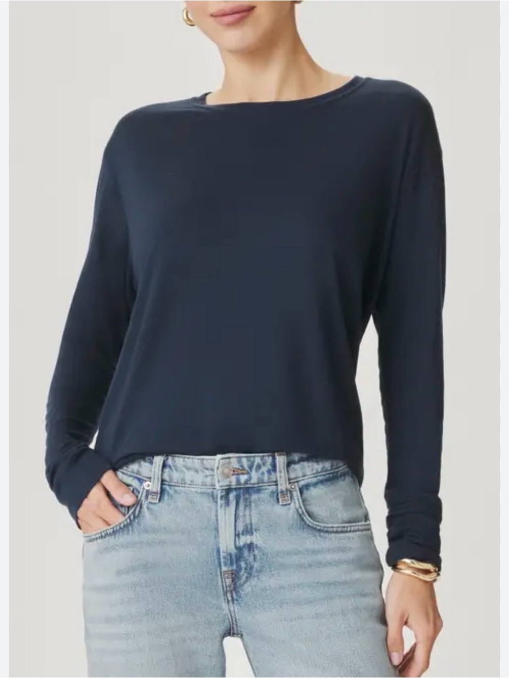 Vince Navy Long-Sleeve Crewneck Top